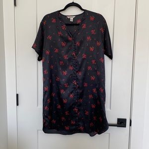 Vanity Fair Black Satin Red Ditsy Floral Dress